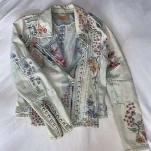 BlankNYC floral studded embroidered denim jacket